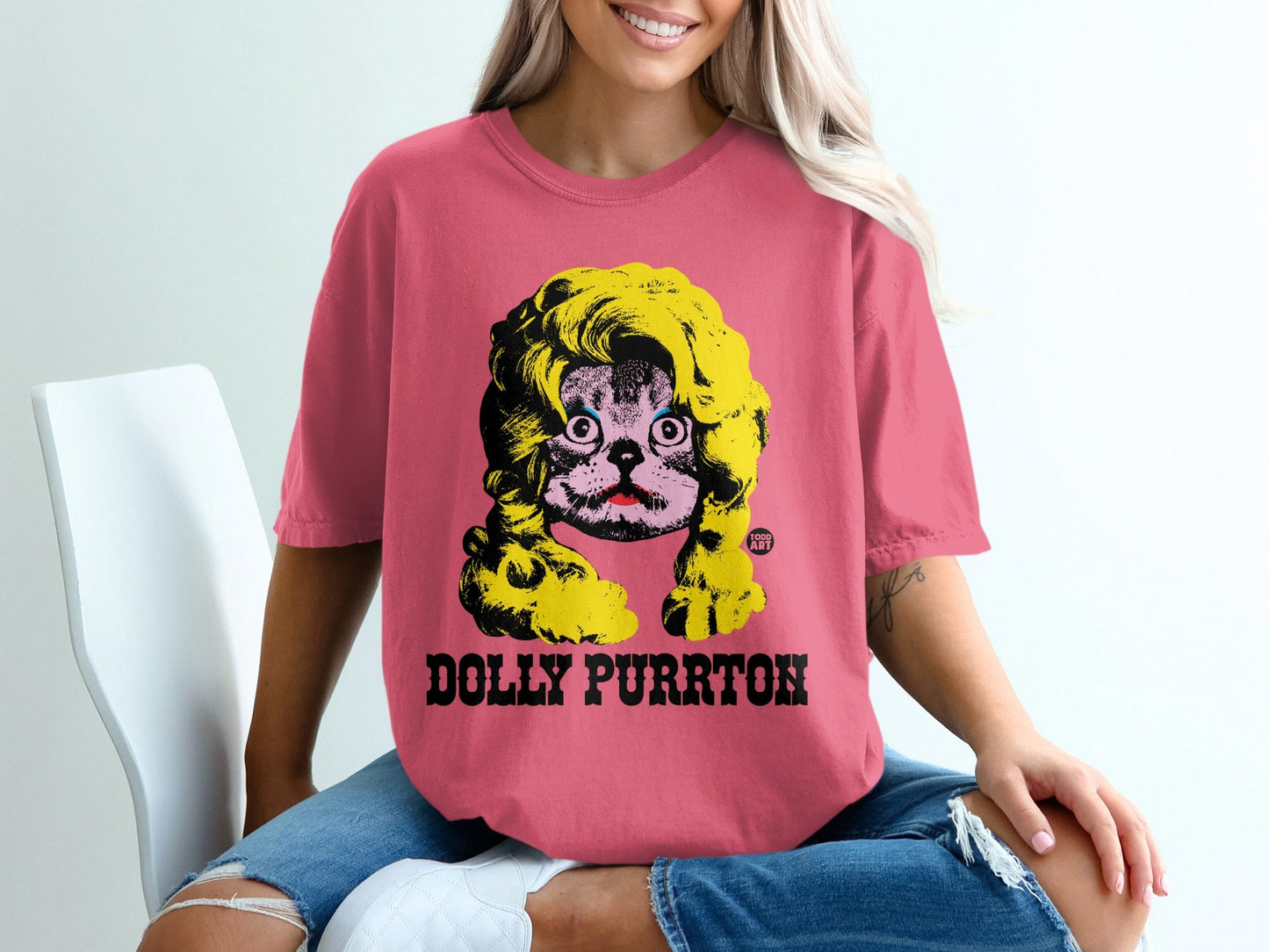 Dolly Purrton Graphic Cat Tee Shirt Fun Novelty Fashion