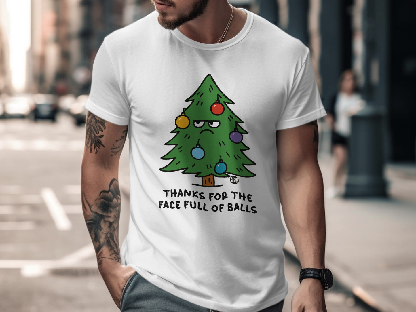 Funny Christmas Tree Thanks for the Face Full of Balls T-shirt