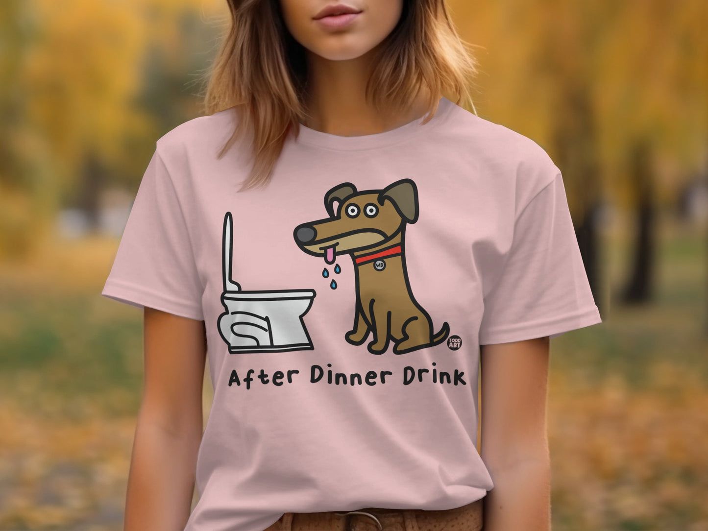 After Dinner Drink Funny Dog Illustration T-shirt