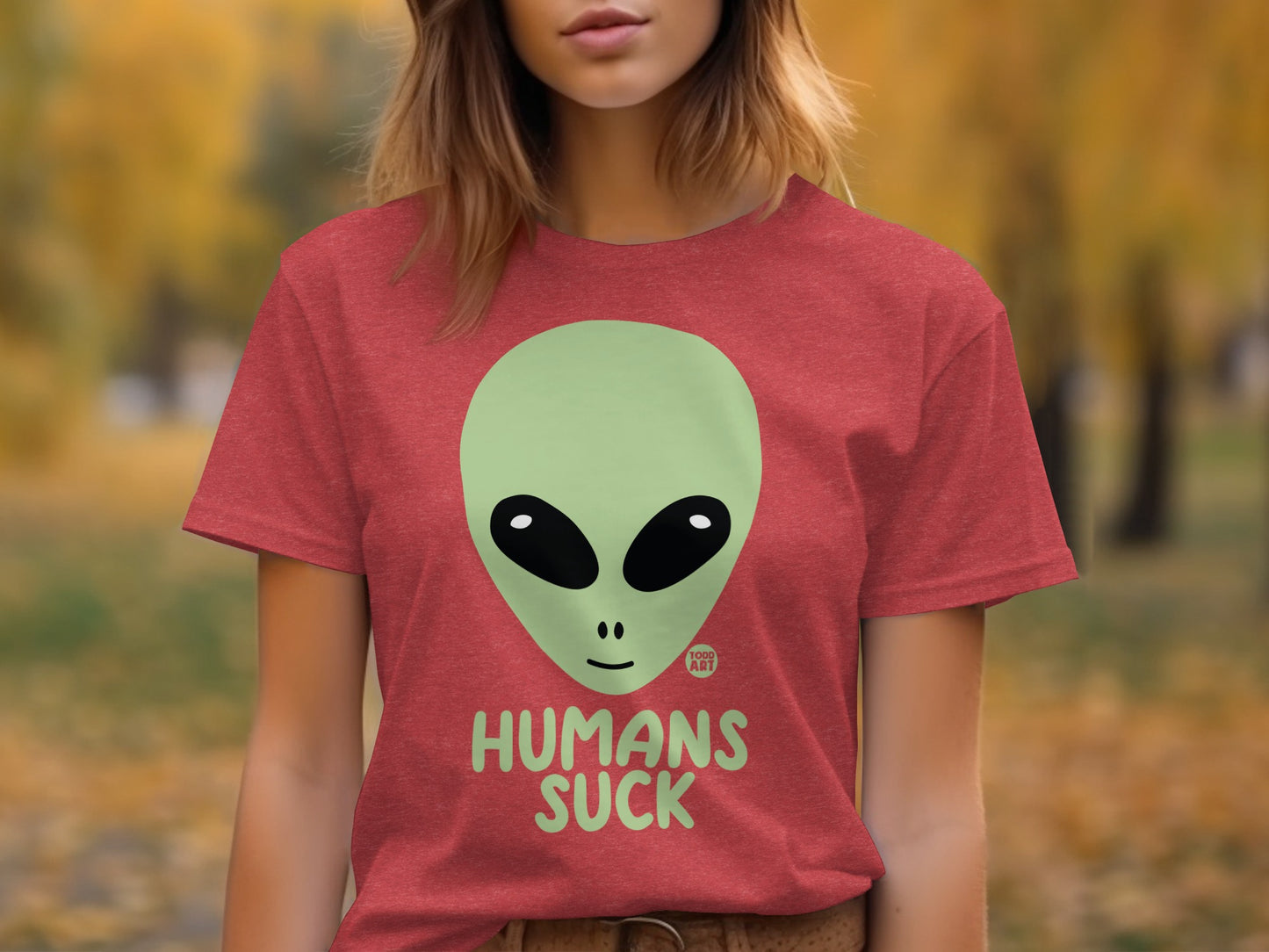 Cute Alien Design With Funny Humans Suck Slogan Shirt