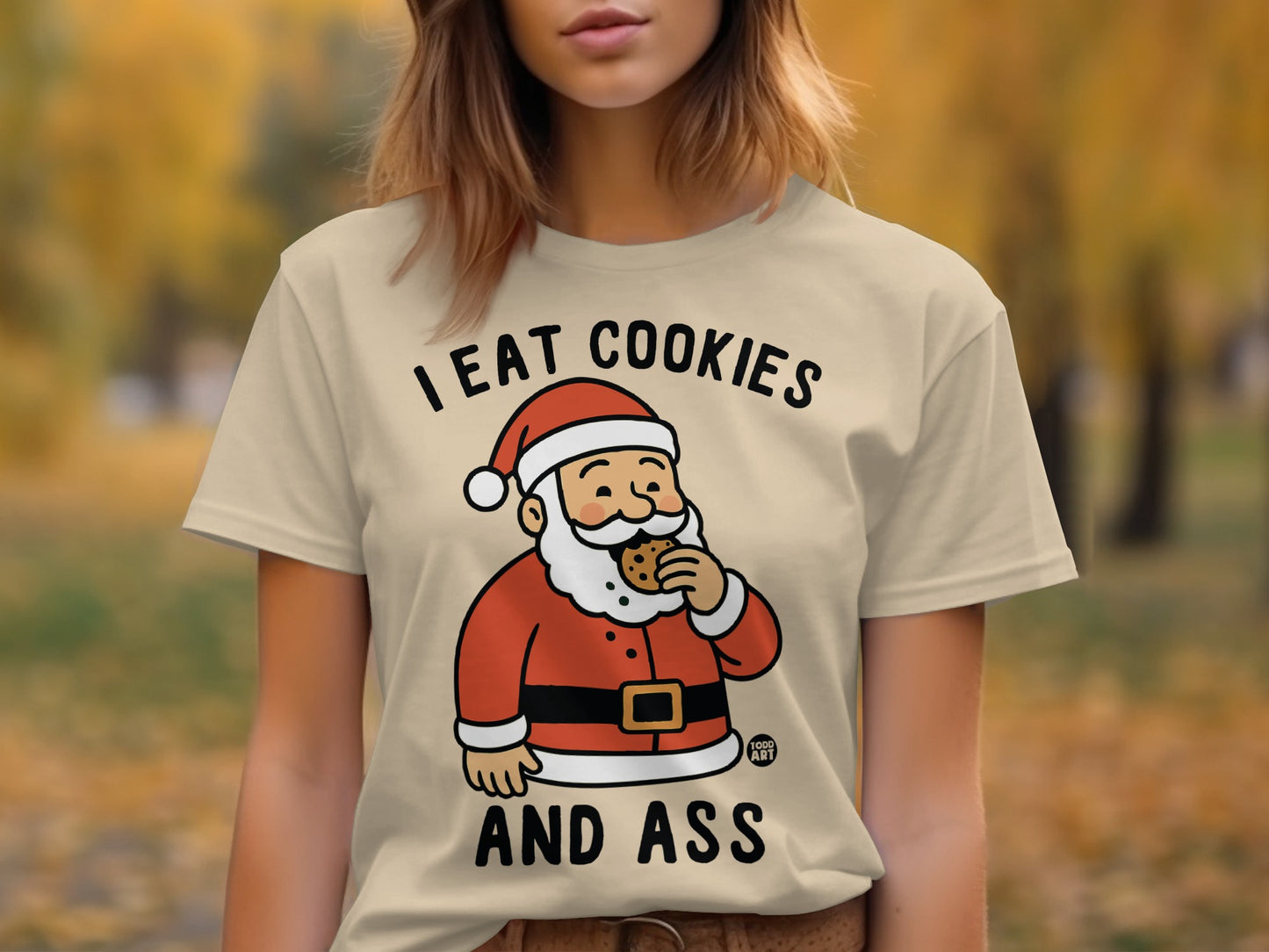 Funny Santa Claus Eating Cookies Graphic Tee