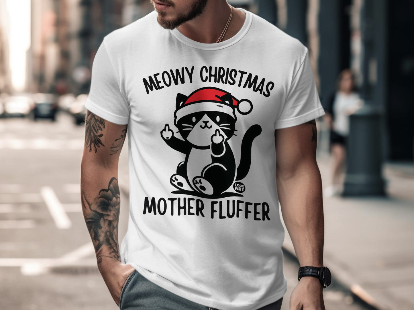 Meowy Christmas Mother Fluffer T-shirt Holiday Tee