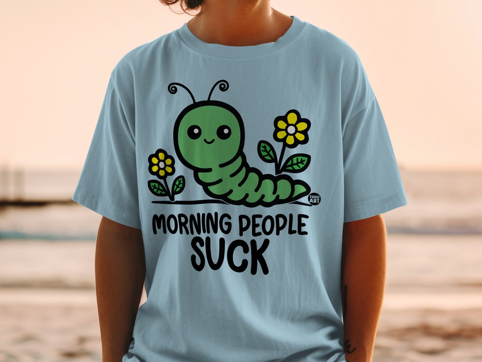 Morning People Suck Cute Caterpillar Graphic T-Shirt