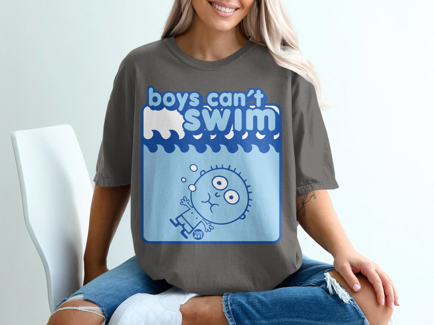 Boys Can't Swim Graphic Tee Casual Funny Design