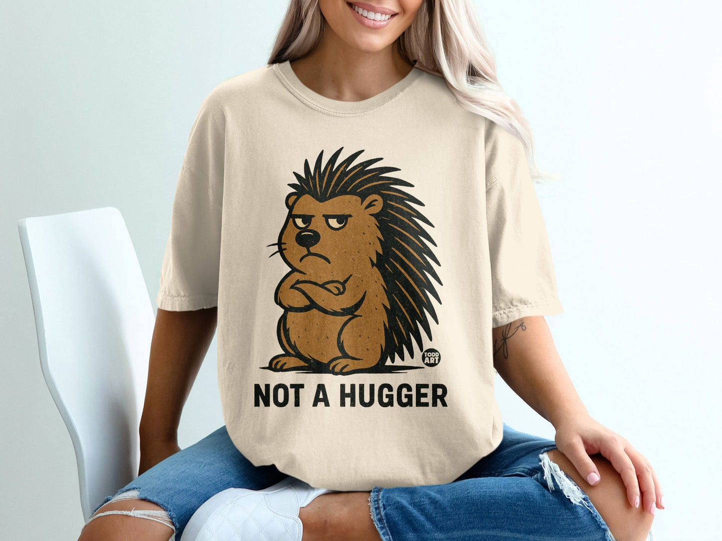 Not A Hugger Funny Porcupine Graphic Tee Shirt
