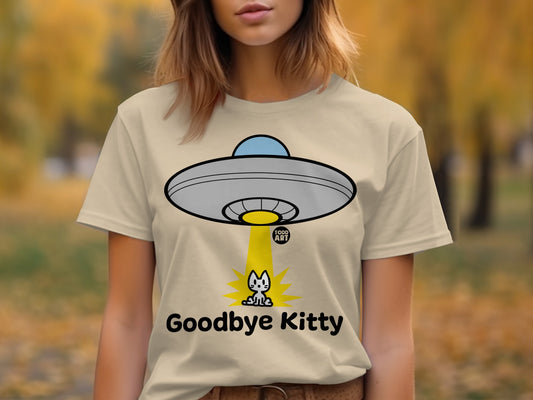 Goodbye Kitty UFO Graphic Tee Shirt Funny Alien