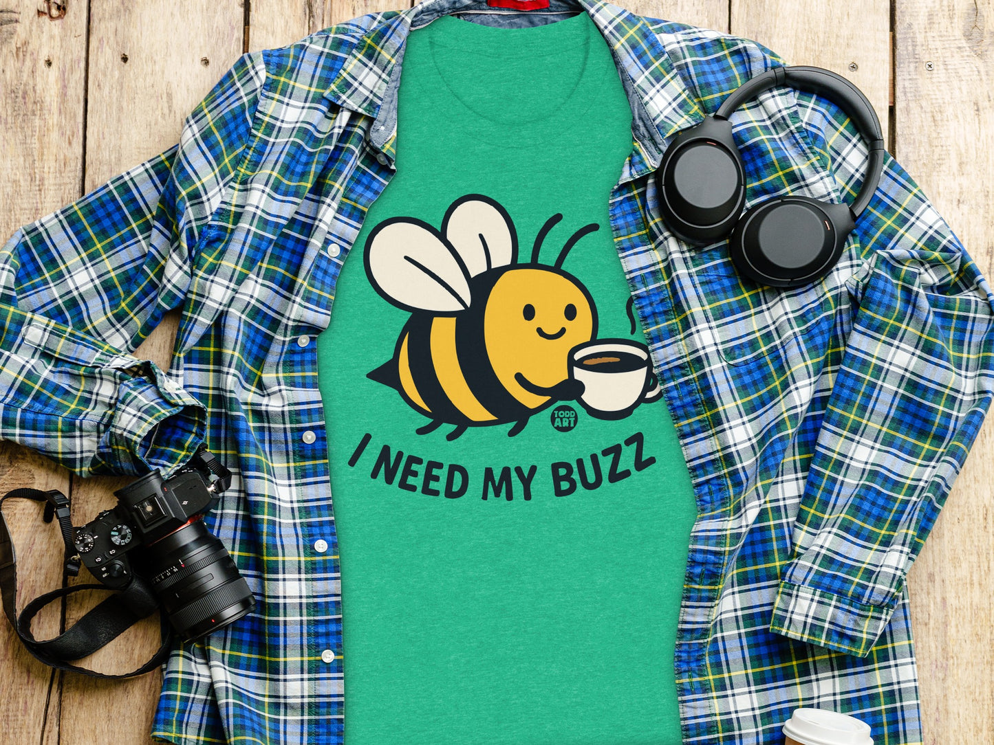I Need My Buzz Bee Holding Coffee Graphic T-Shirt