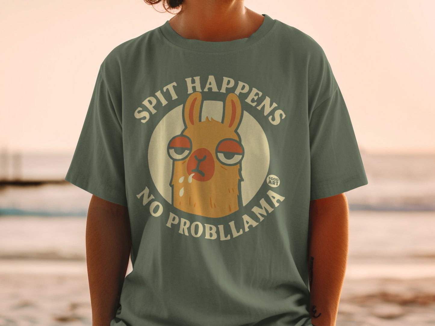 Funny Llama Graphic Tee with Spit Happens No Probllama