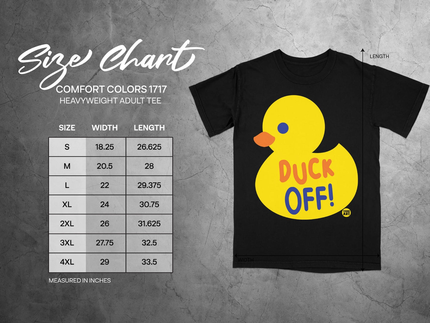 Duck Off Size Chart Comfort Colors 1717 Tee Shirt