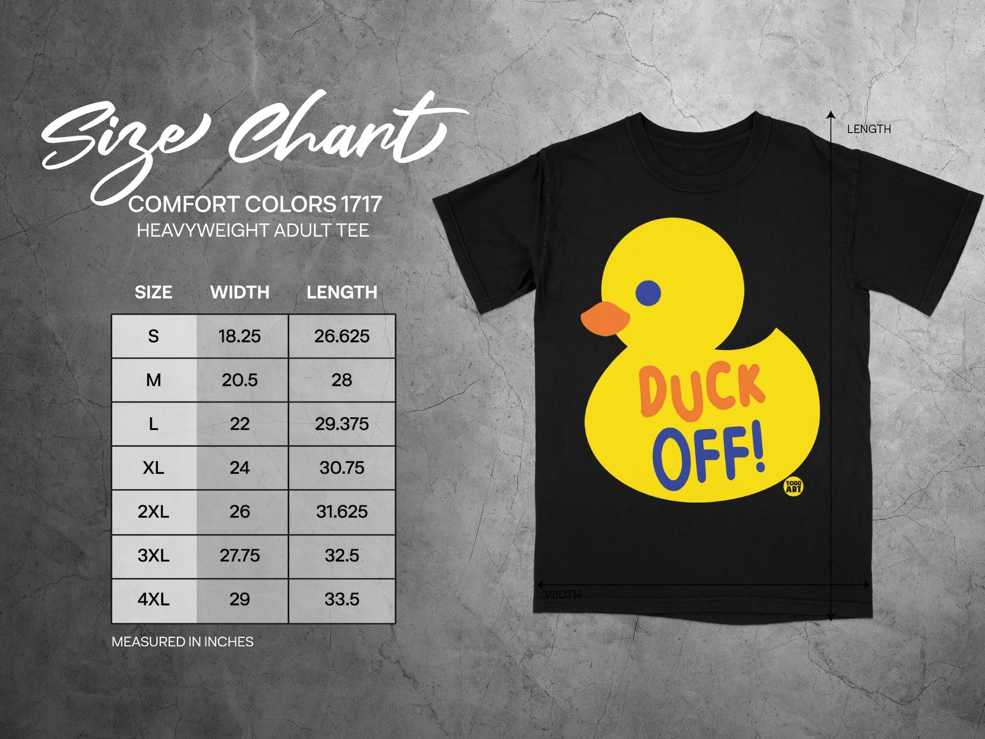 Duck Off Size Chart Comfort Colors 1717 Tee Shirt