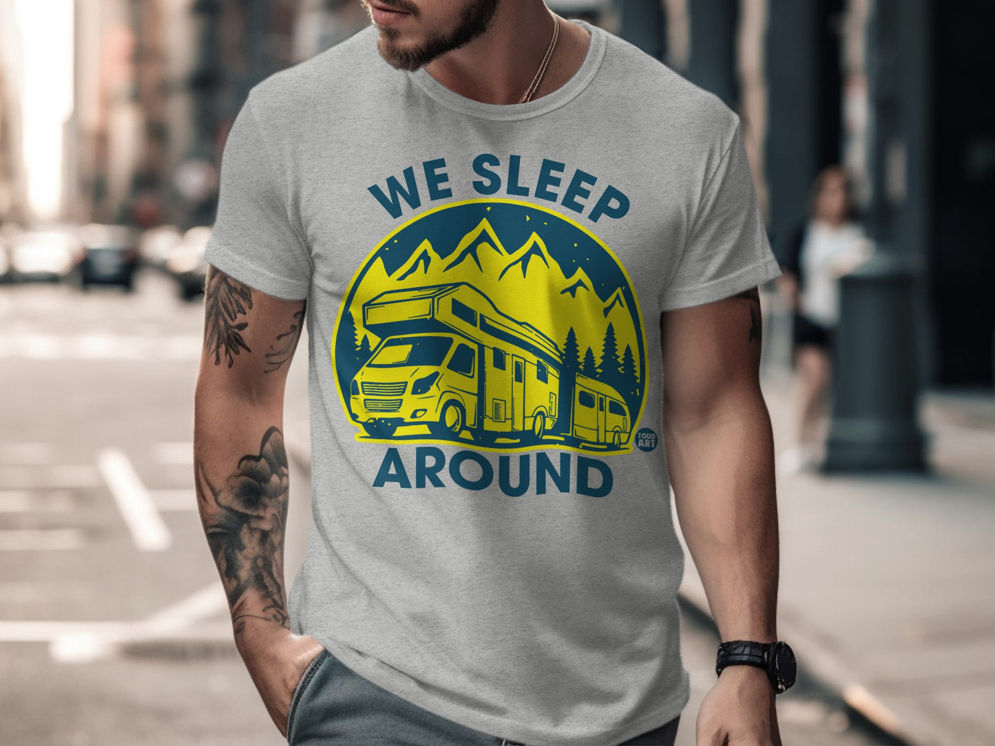 We Sleep Around Camper Van & Mountains T-Shirt