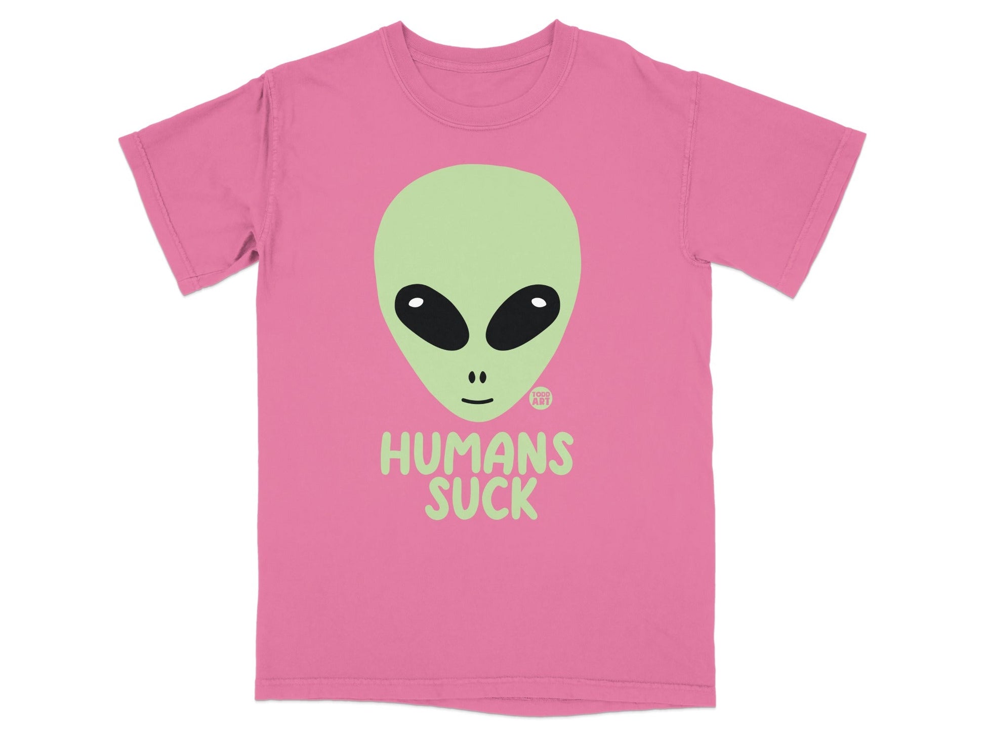 Alien Face with Humans Suck Quote Printed T-Shirt