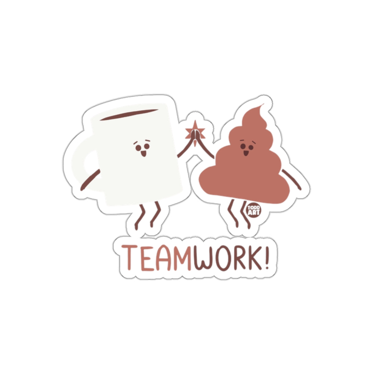 Coffee and Poop Teamwork High Five Illustrated sticker