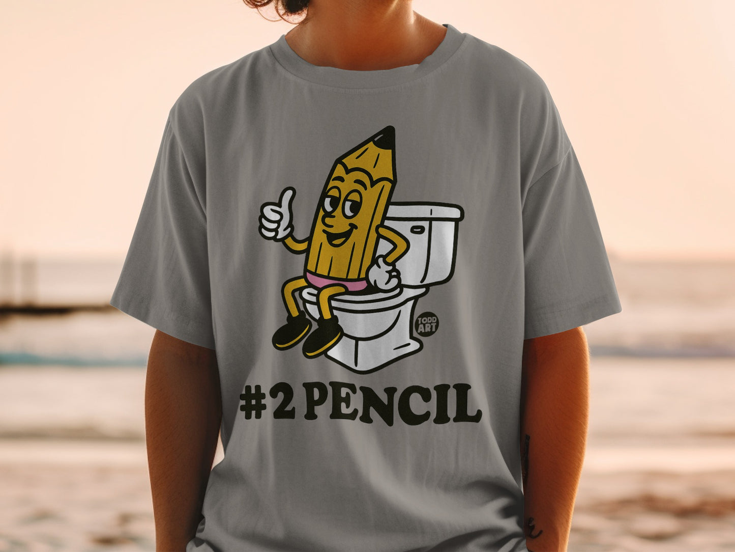 Cartoon pencil giving a thumbs up on a toilet, #2 PENCIL text.