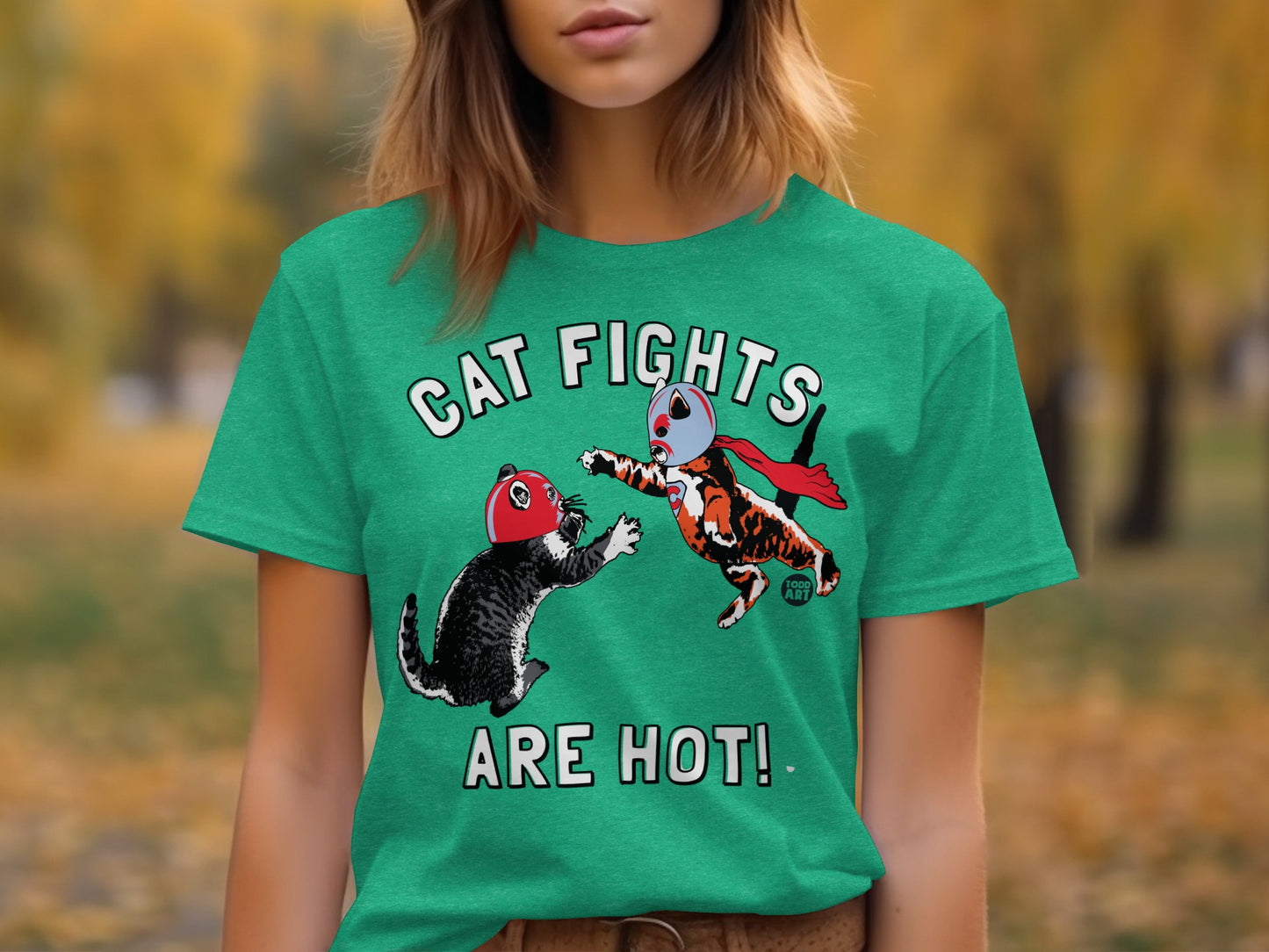 Cat Fights Are Hot Graphic Tee Fun Design T-Shirt