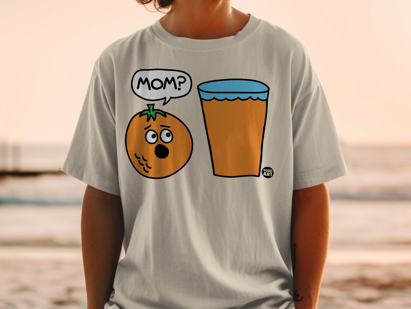 Mom Question Orange Juice Cartoon Graphic Funny product type