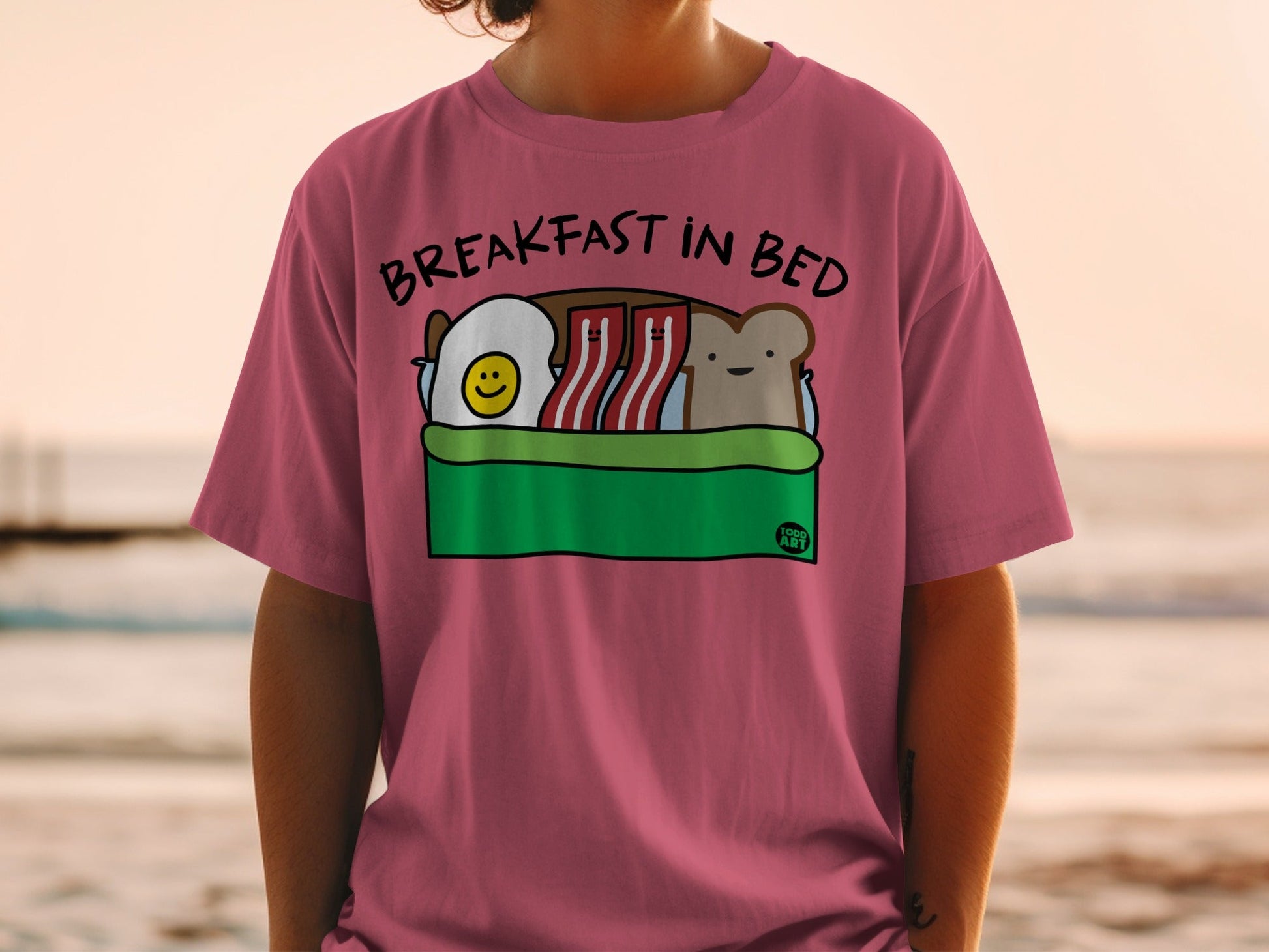 Breakfast in Bed Pink T-Shirt with Cute Design