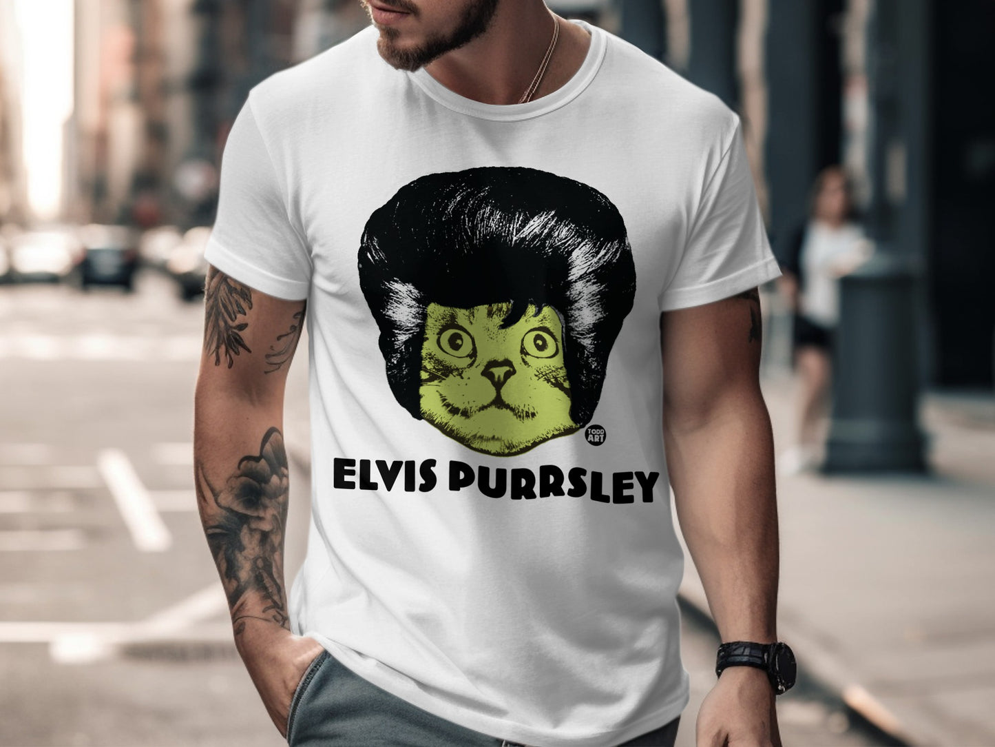 Elvis Purrsley Cat Funny Graphic T-shirt