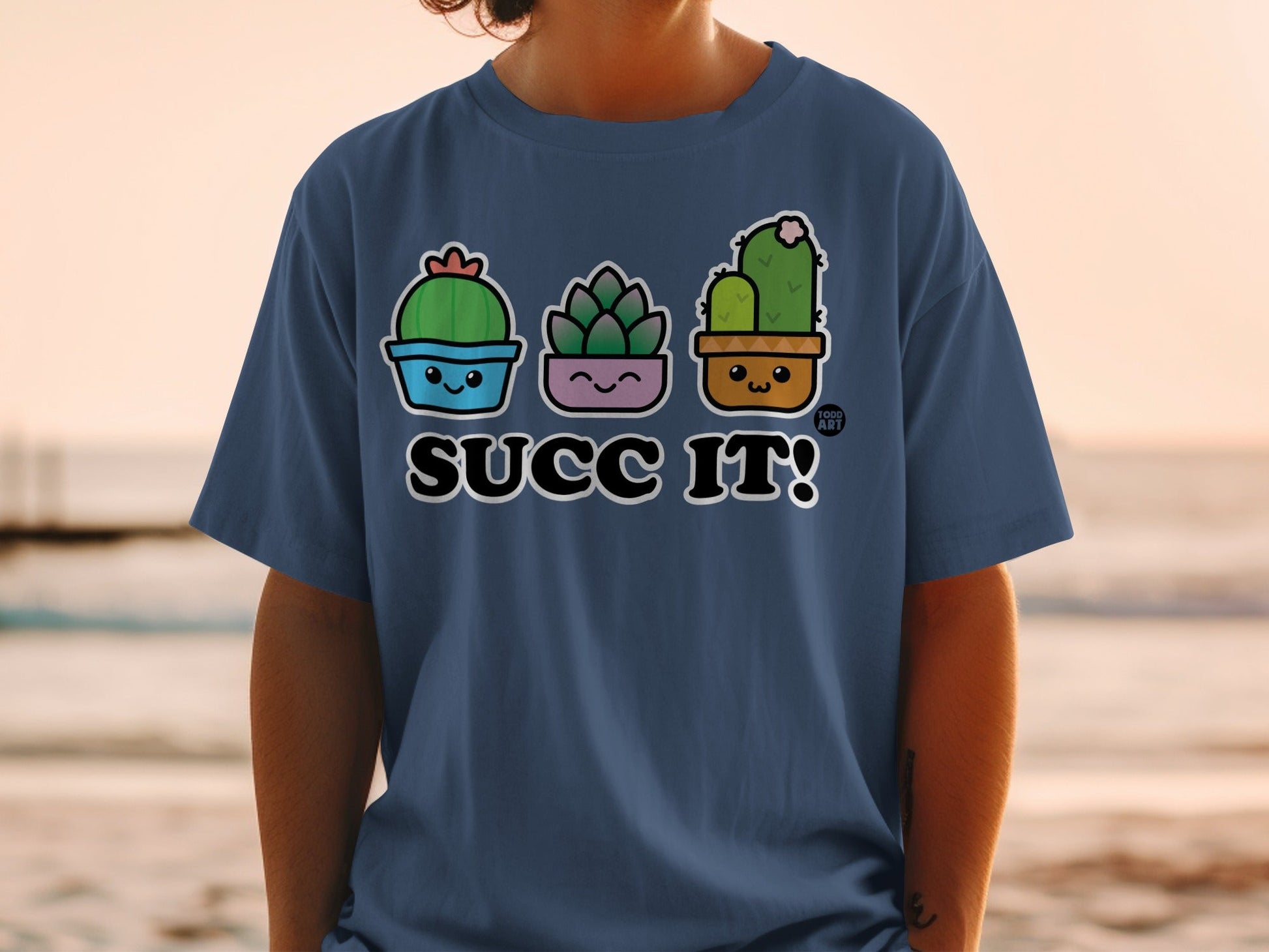 Cute Succulent Cartoon 'Succ It!' Graphic T-Shirt