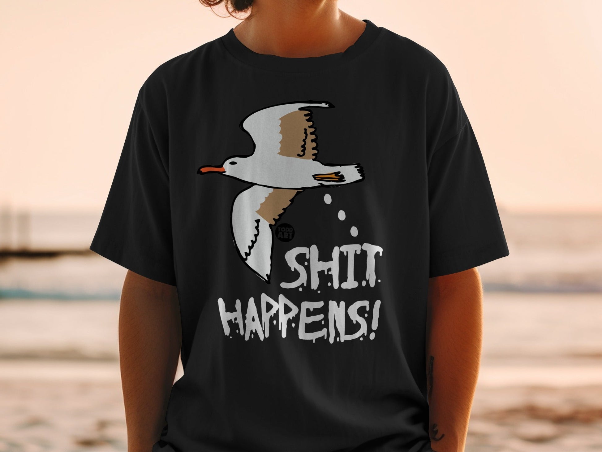 Shit Happens Seagull Graphic Tee Casual Top Apparel