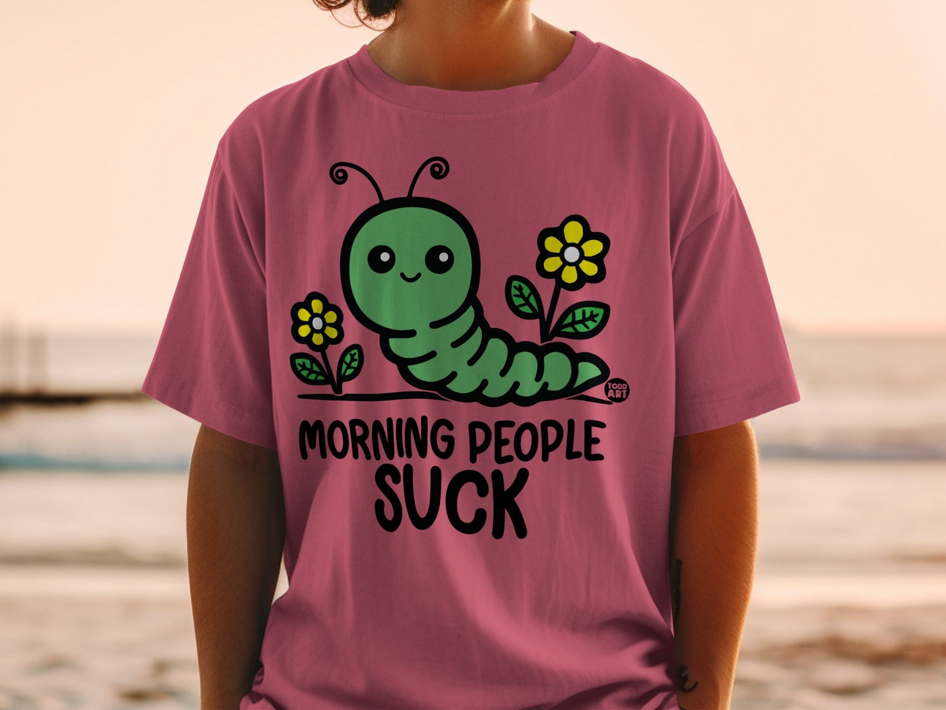 Morning People Suck Funny Caterpillar Graphic Shirt