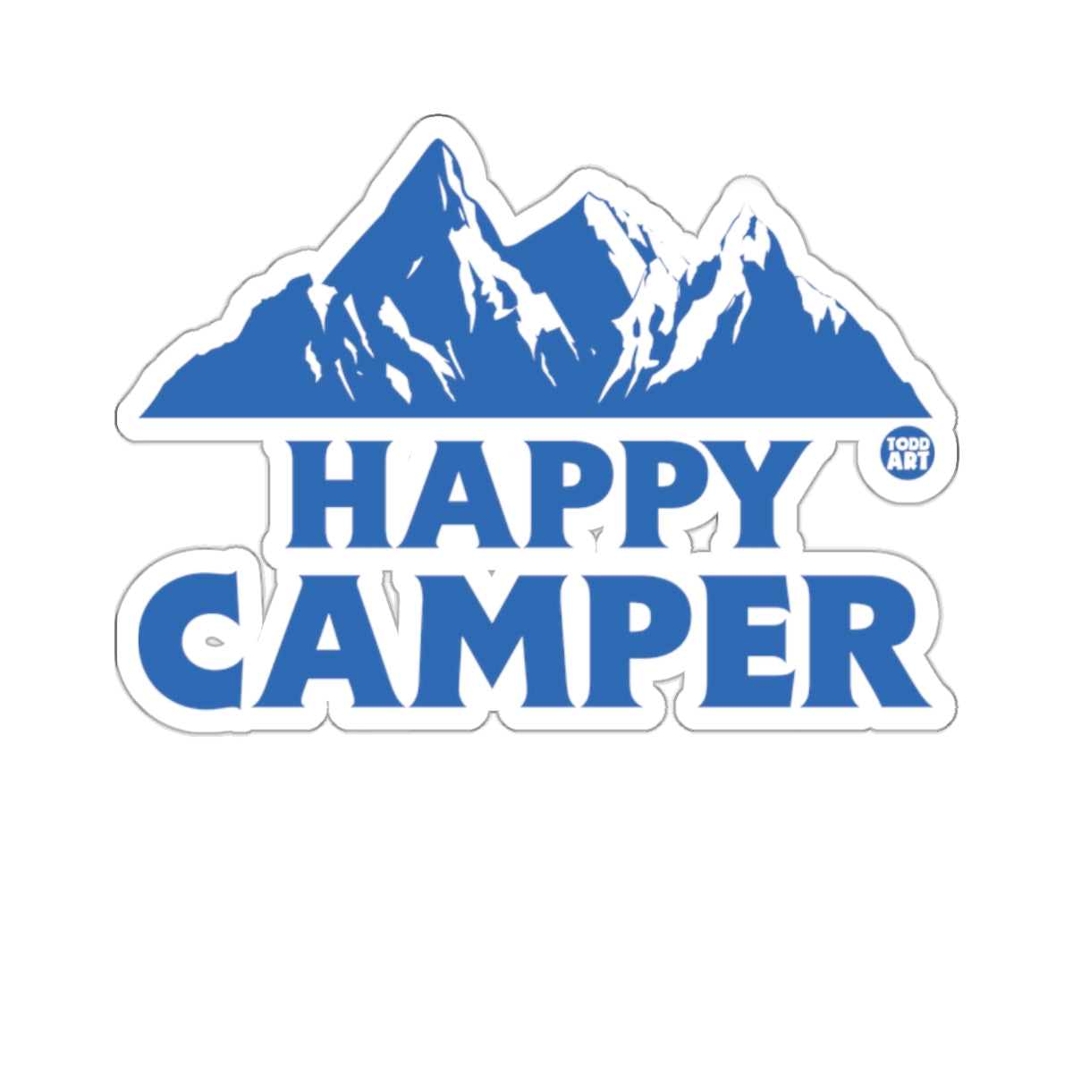 Happy Camper with Mountains and Todd Art Logo sticker