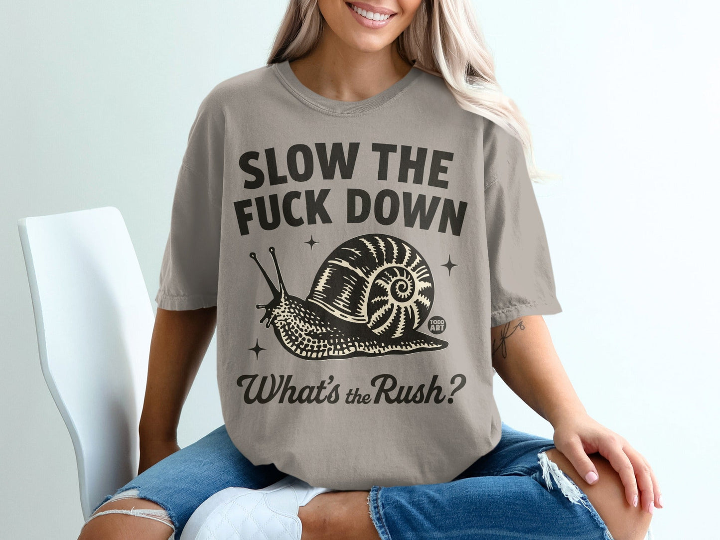 Slow the F**k Down What's the Rush Snail Graphic Tee