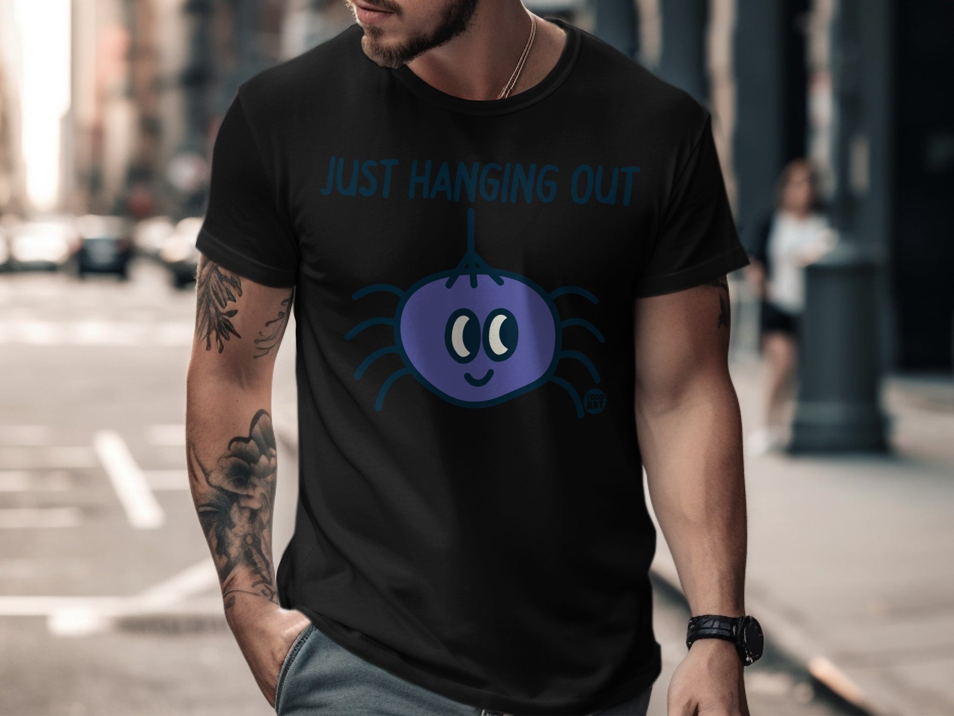 Just Hanging Out Cute Spider Graphic T-Shirt