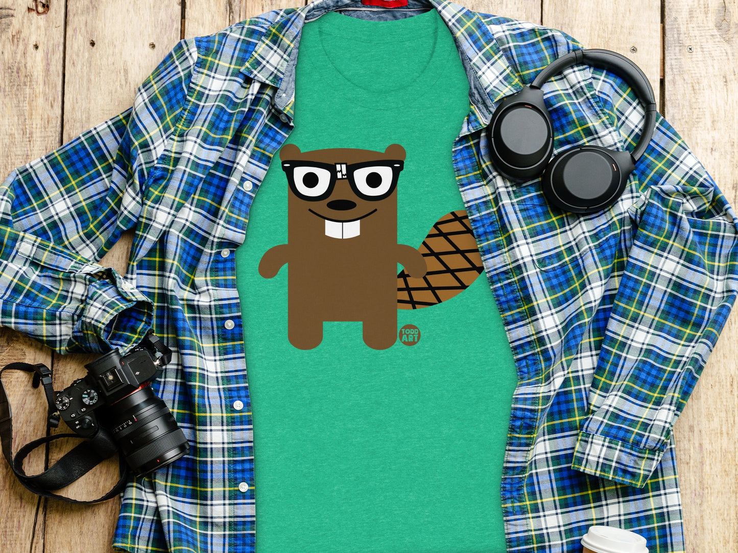 Cute Beaver Graphic Tee with Glasses design