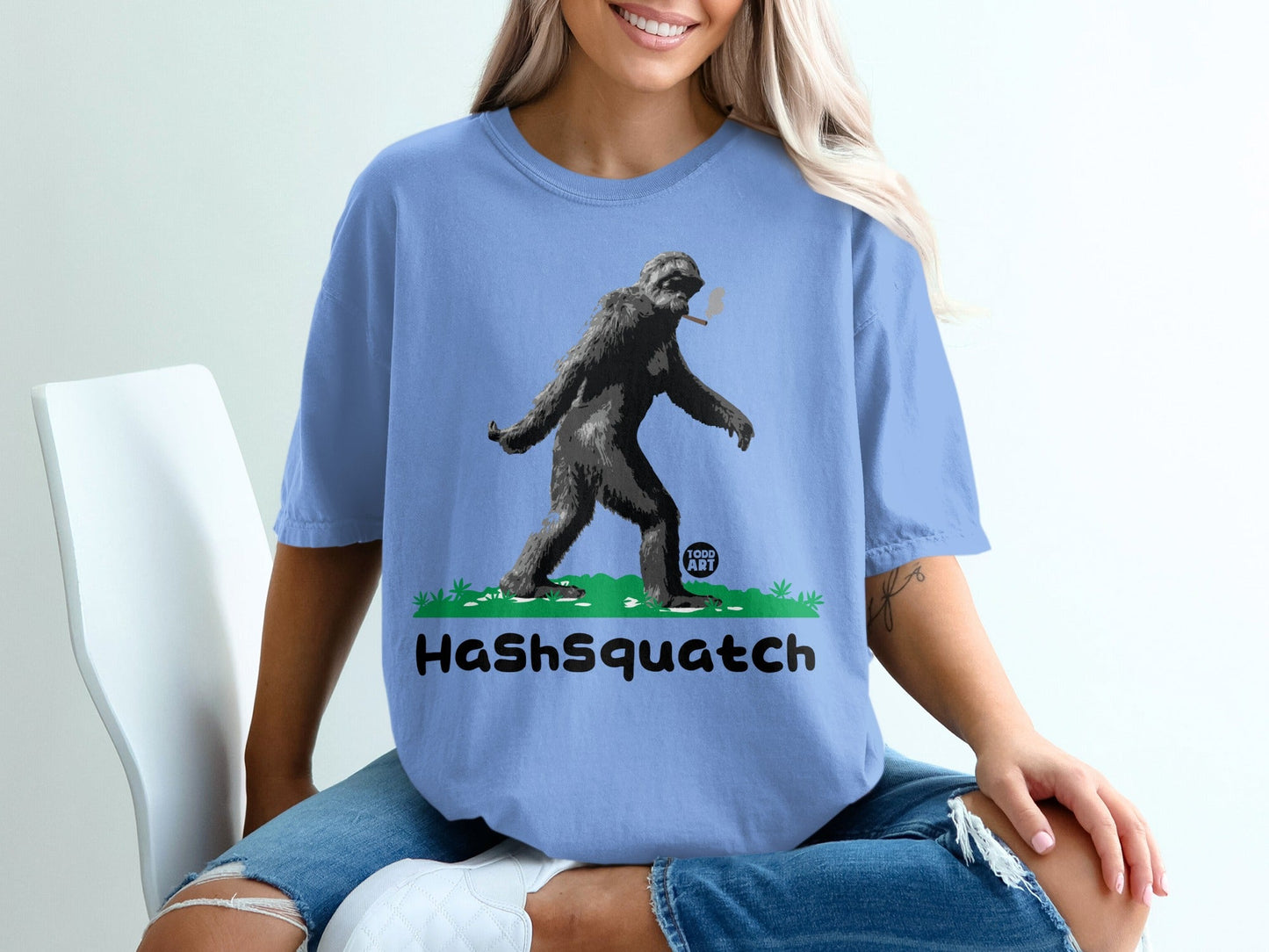 Hashsquatch Graphic Tee with Bigfoot Smoking Design
