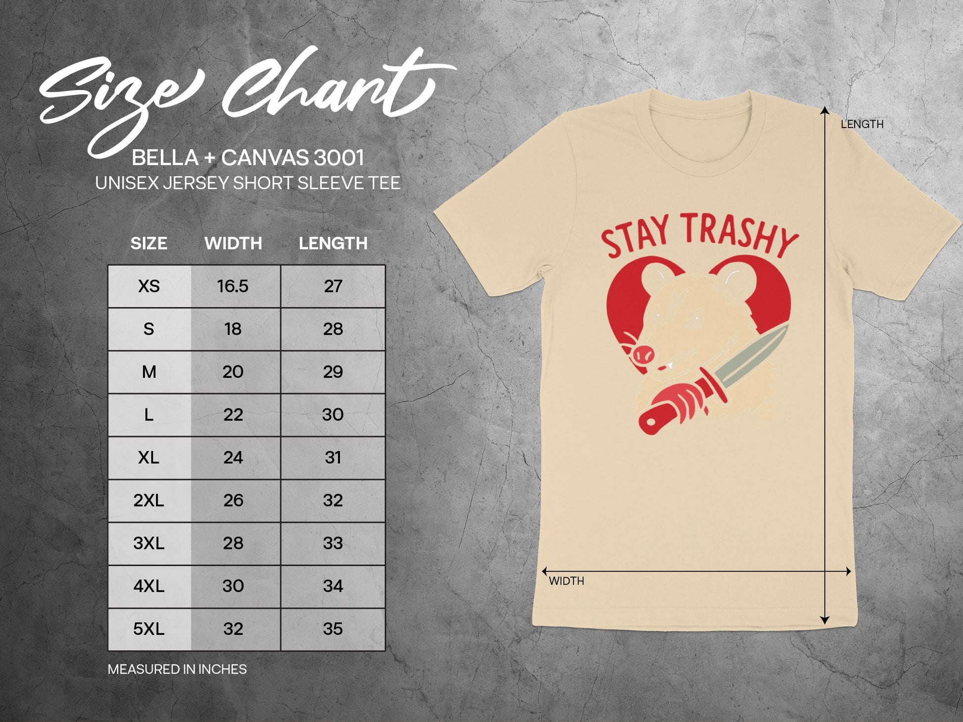 Stay Trashy Graphic Tee with Knife and Rat Design