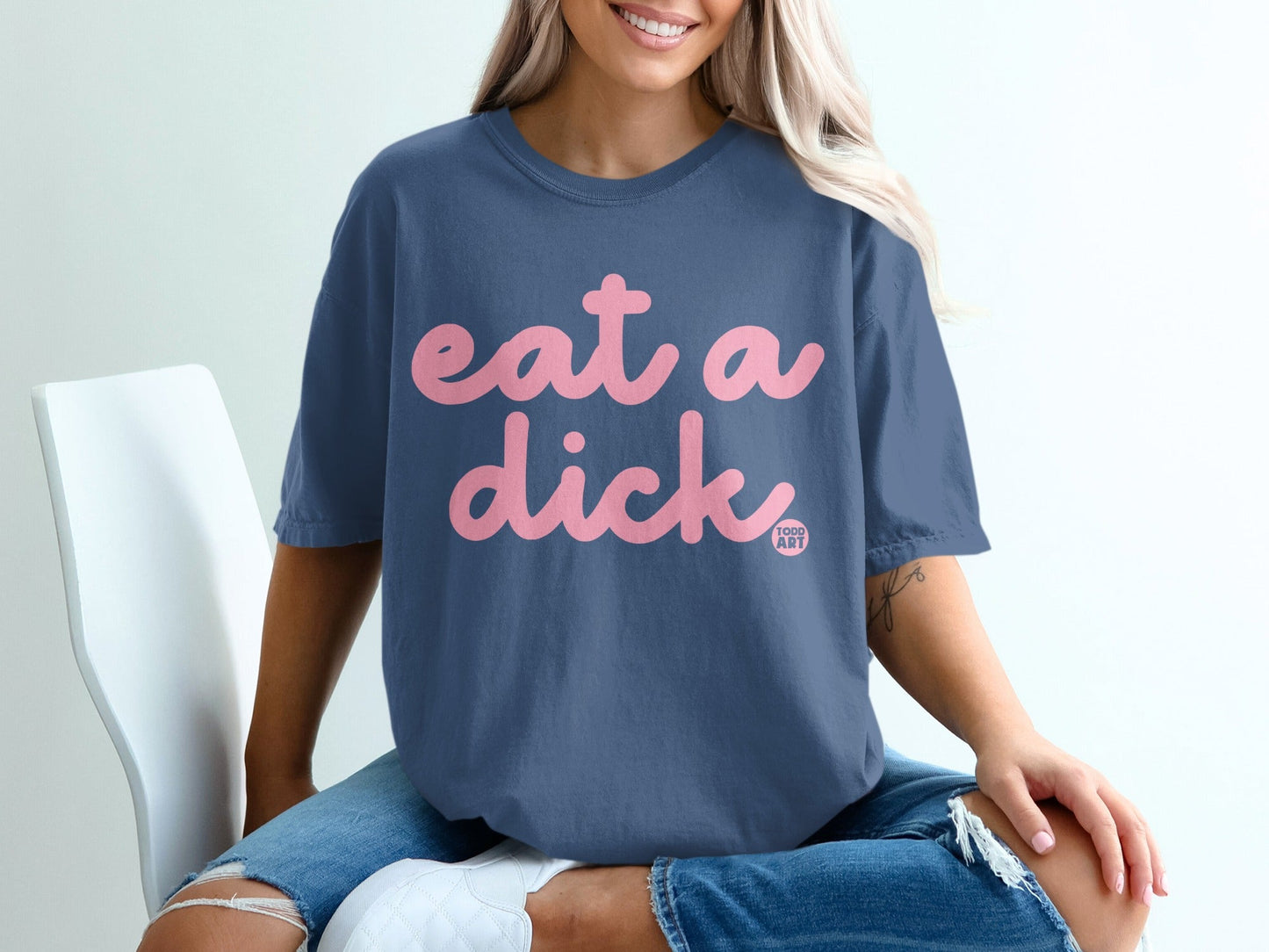 Eat A Dick Todd Art Graphic Tee with Pink Text