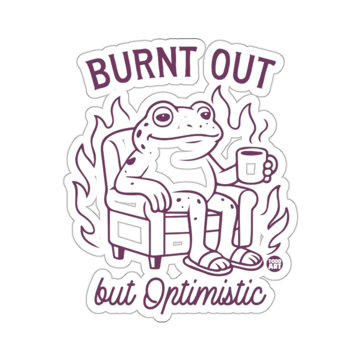 Burnt Out but Optimistic Frog in Chair with Mug 
