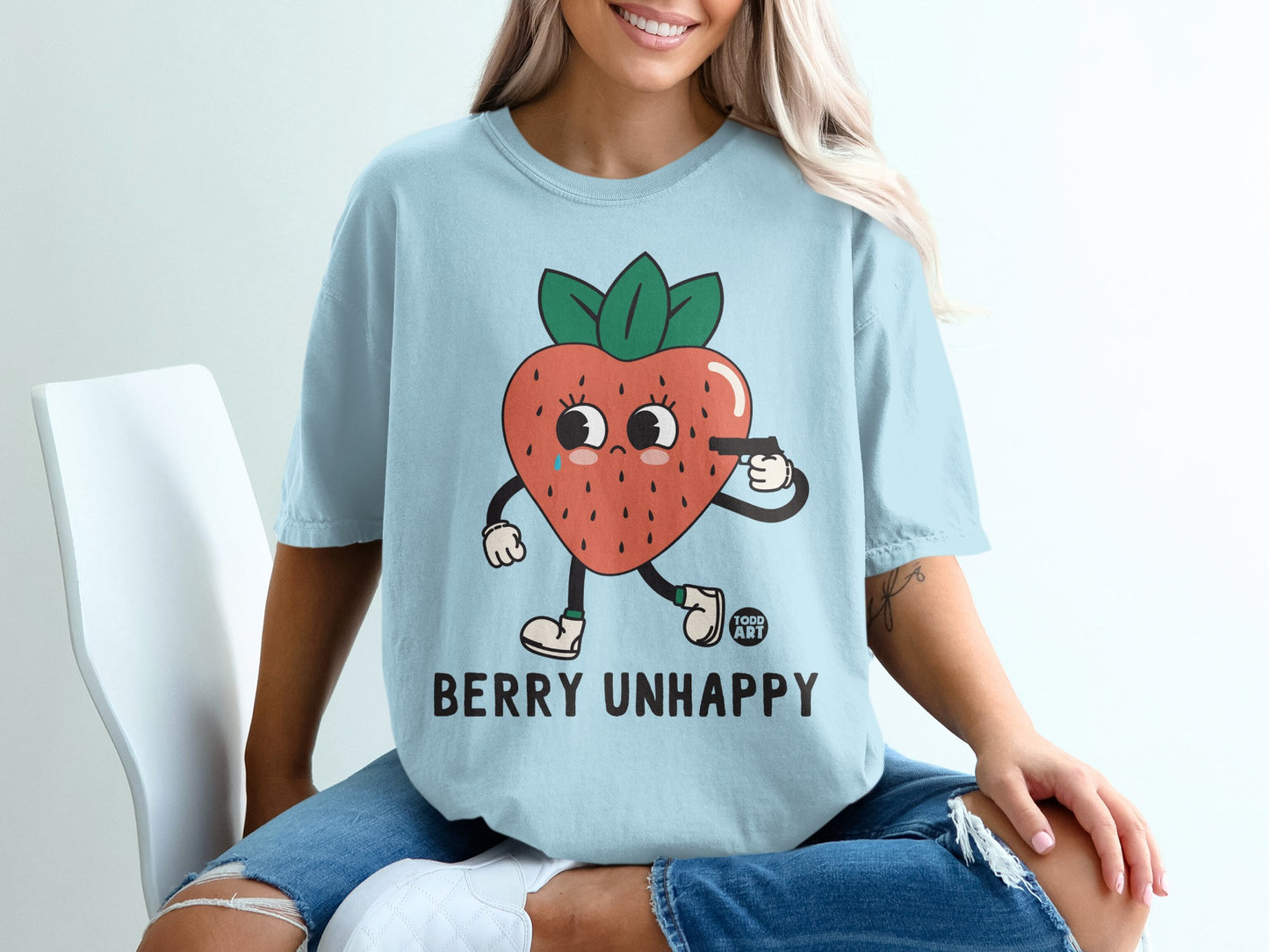 Berry Unhappy Strawberry Gun Food Art Light Blue product type