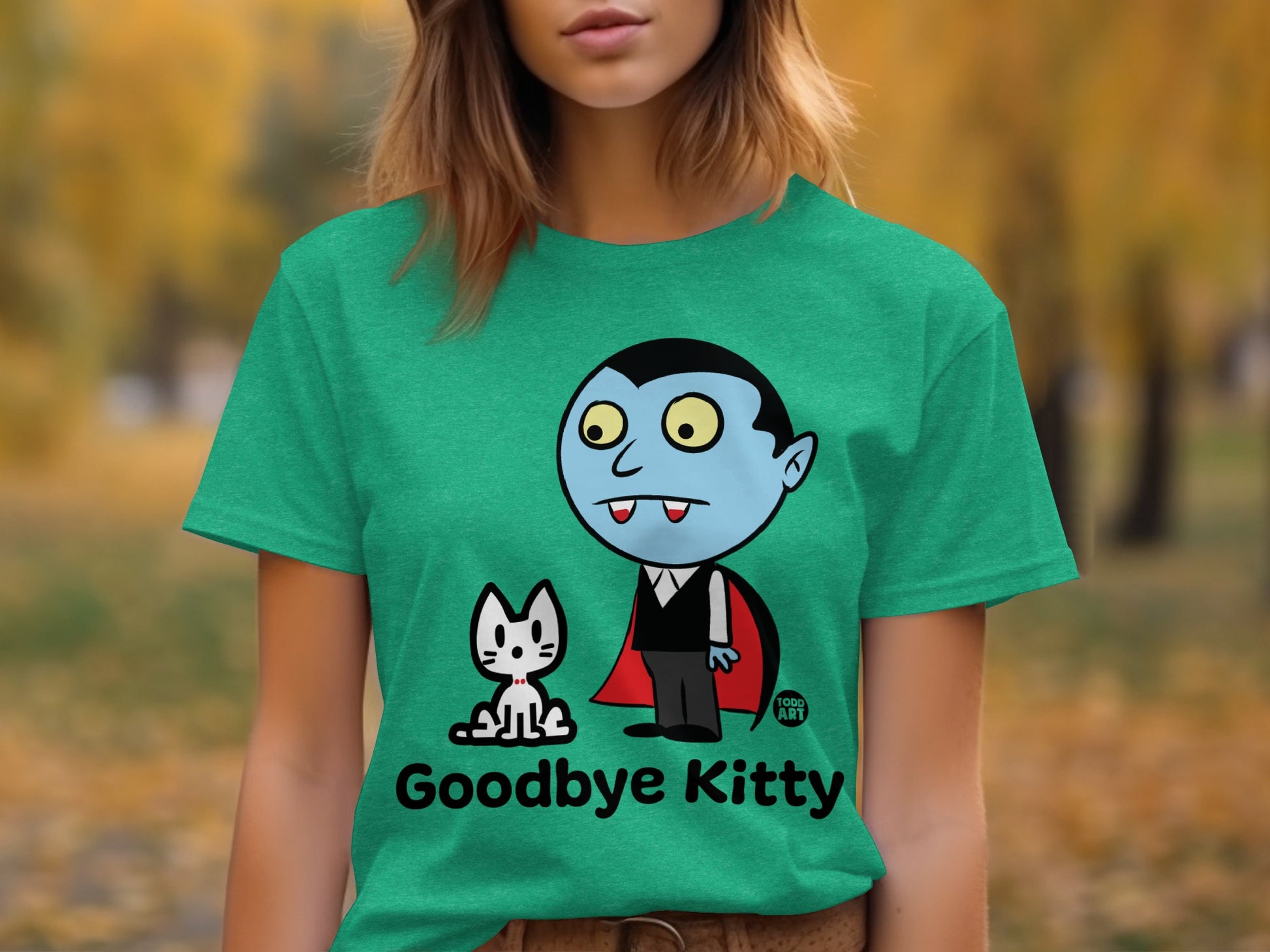 Cute Halloween Vampire Goodbye Kitty Graphic T-Shirt
