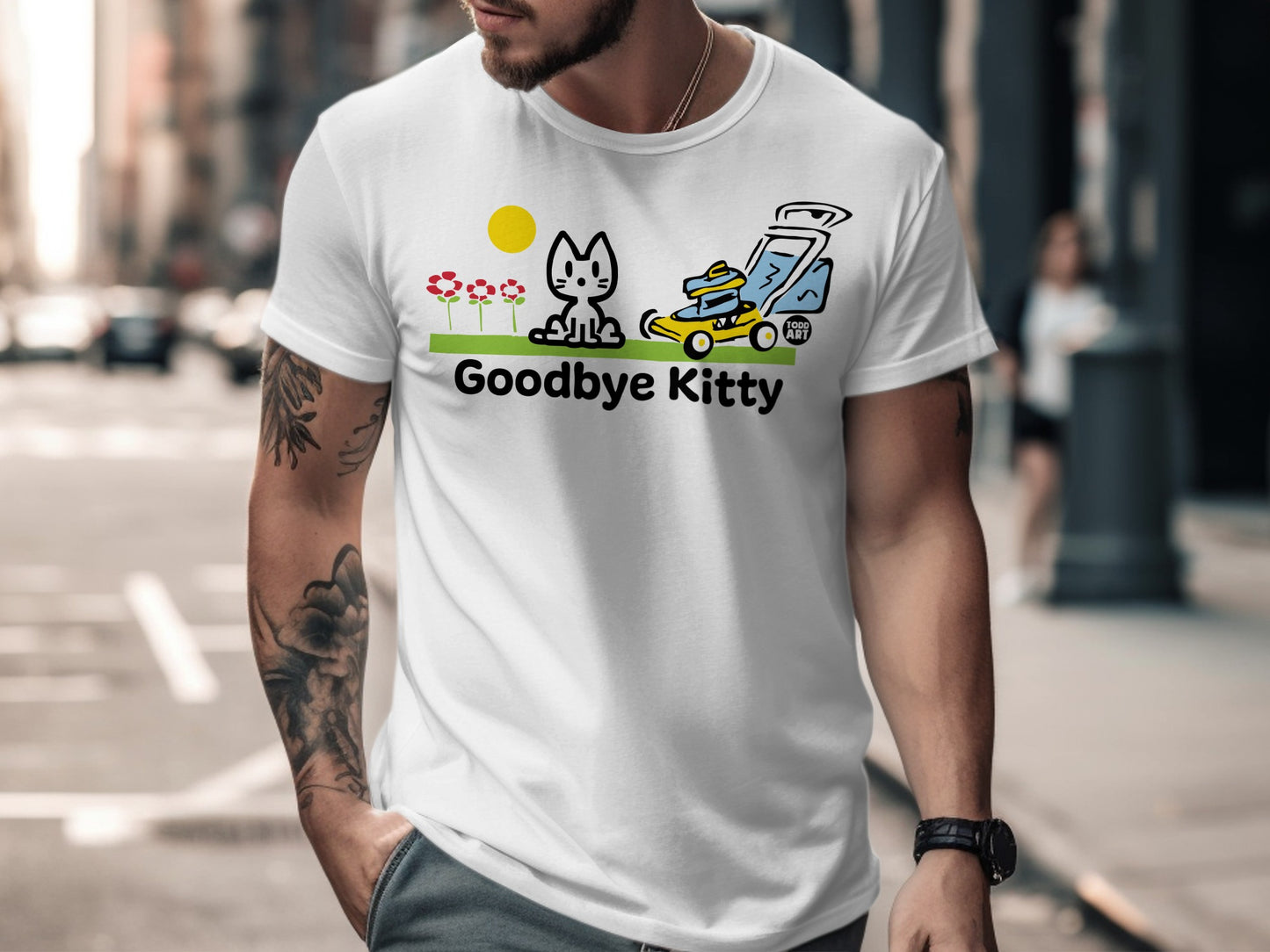 Goodbye Kitty Lawn Mower Funny Graphic T-shirt