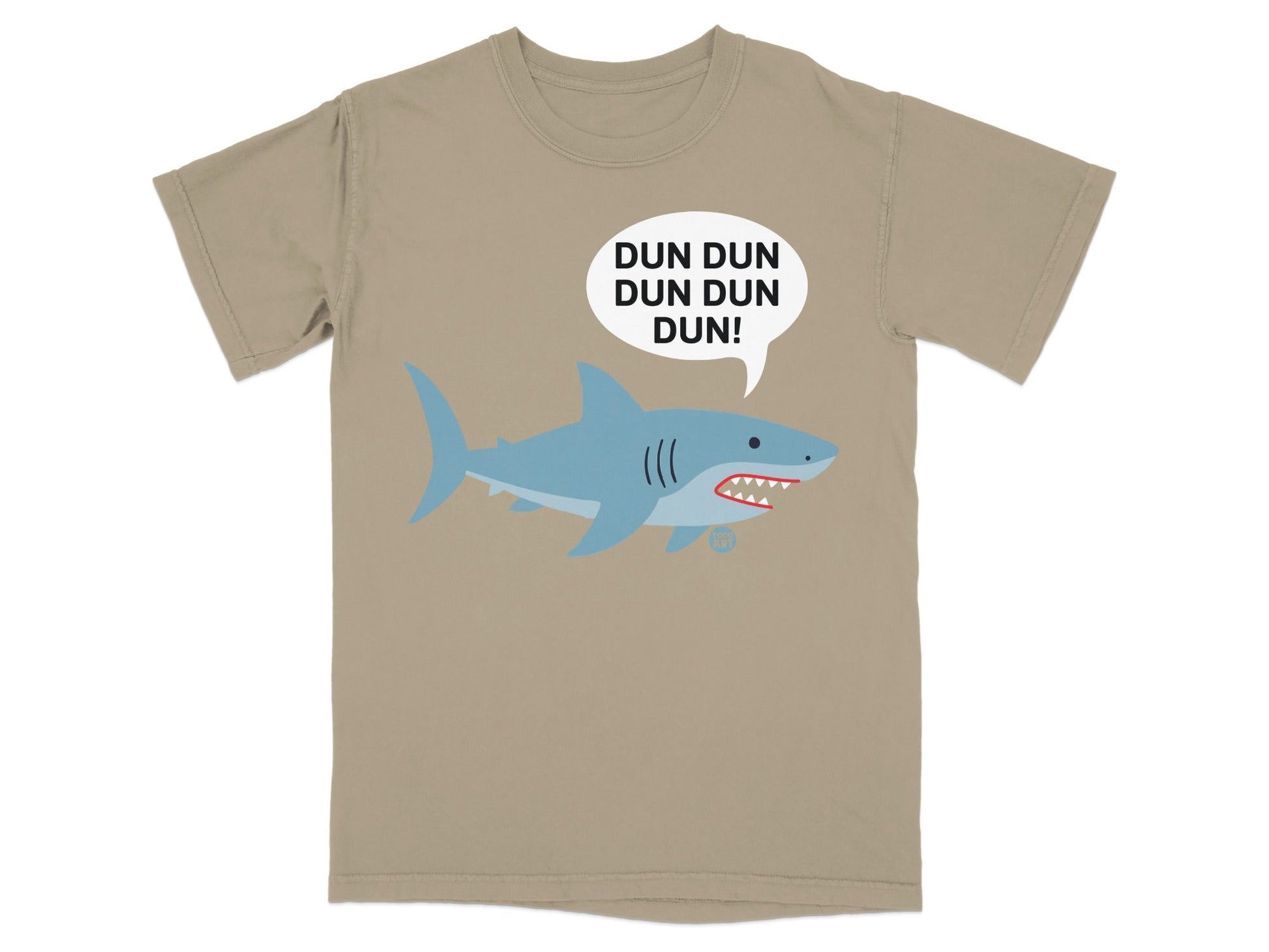Cartoon shark with speech bubble saying "DUN DUN DUN DUN DUN".