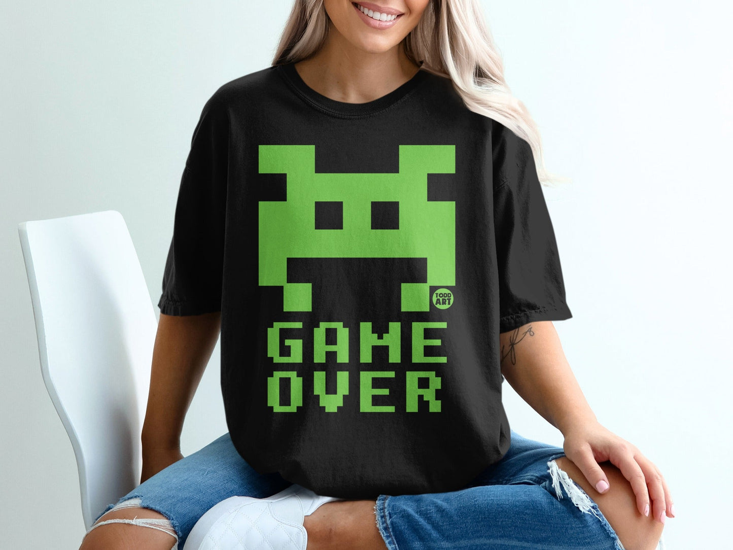 Retro Inspired Green Alien Game Over Graphic Shirt