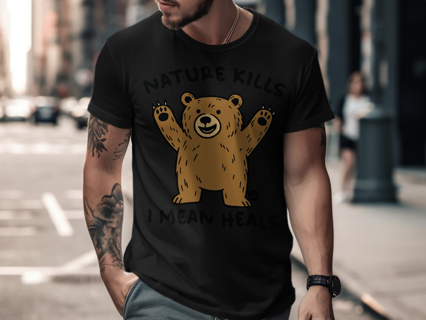 Nature Kills I Mean Heals Bear Graphic T-shirt