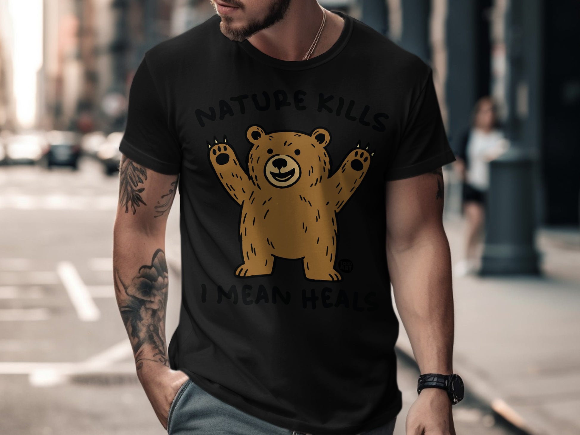 Nature Kills I Mean Heals Bear Graphic T-shirt