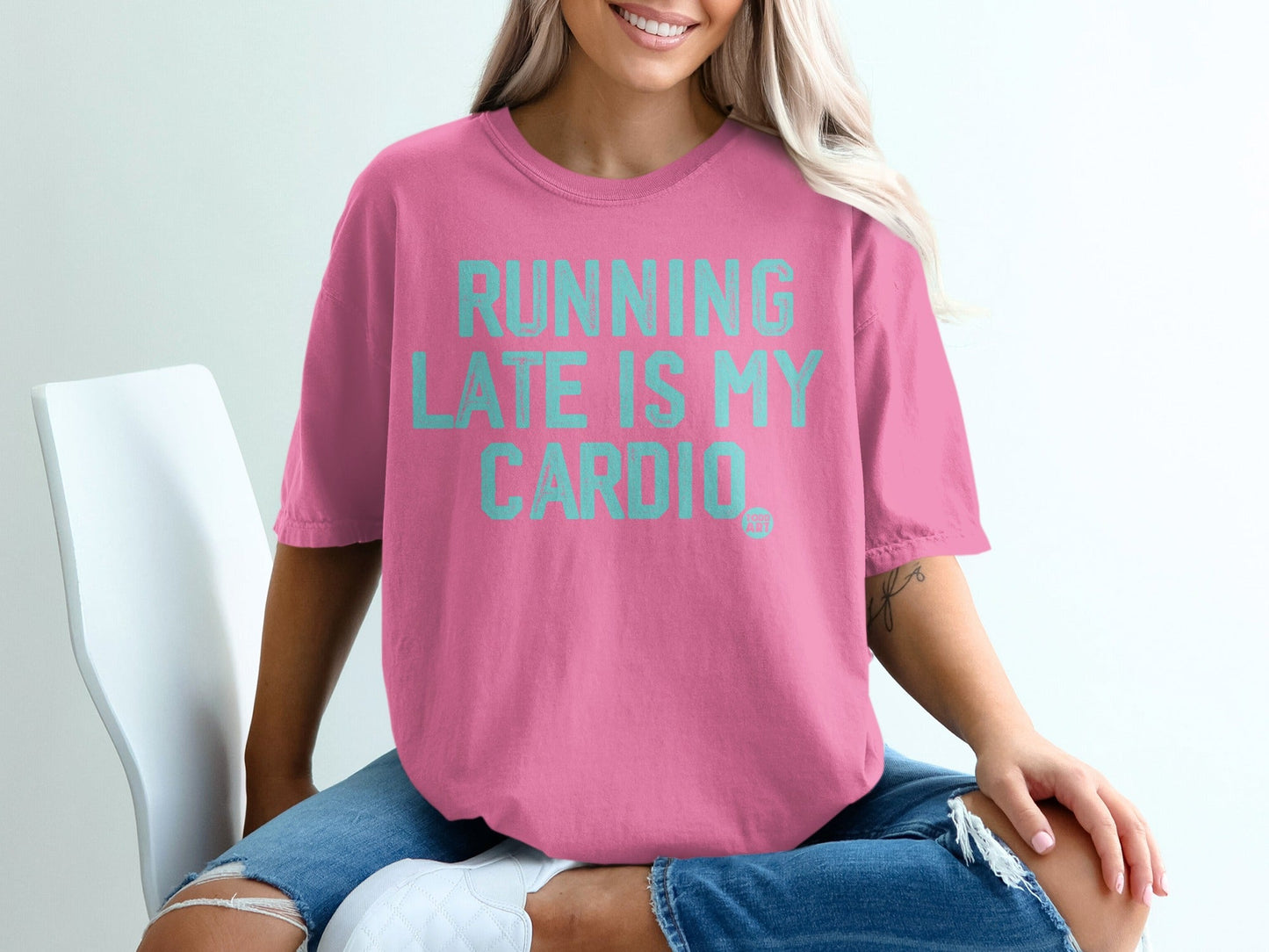 Running Late Is My Cardio Printed Pink T-Shirt