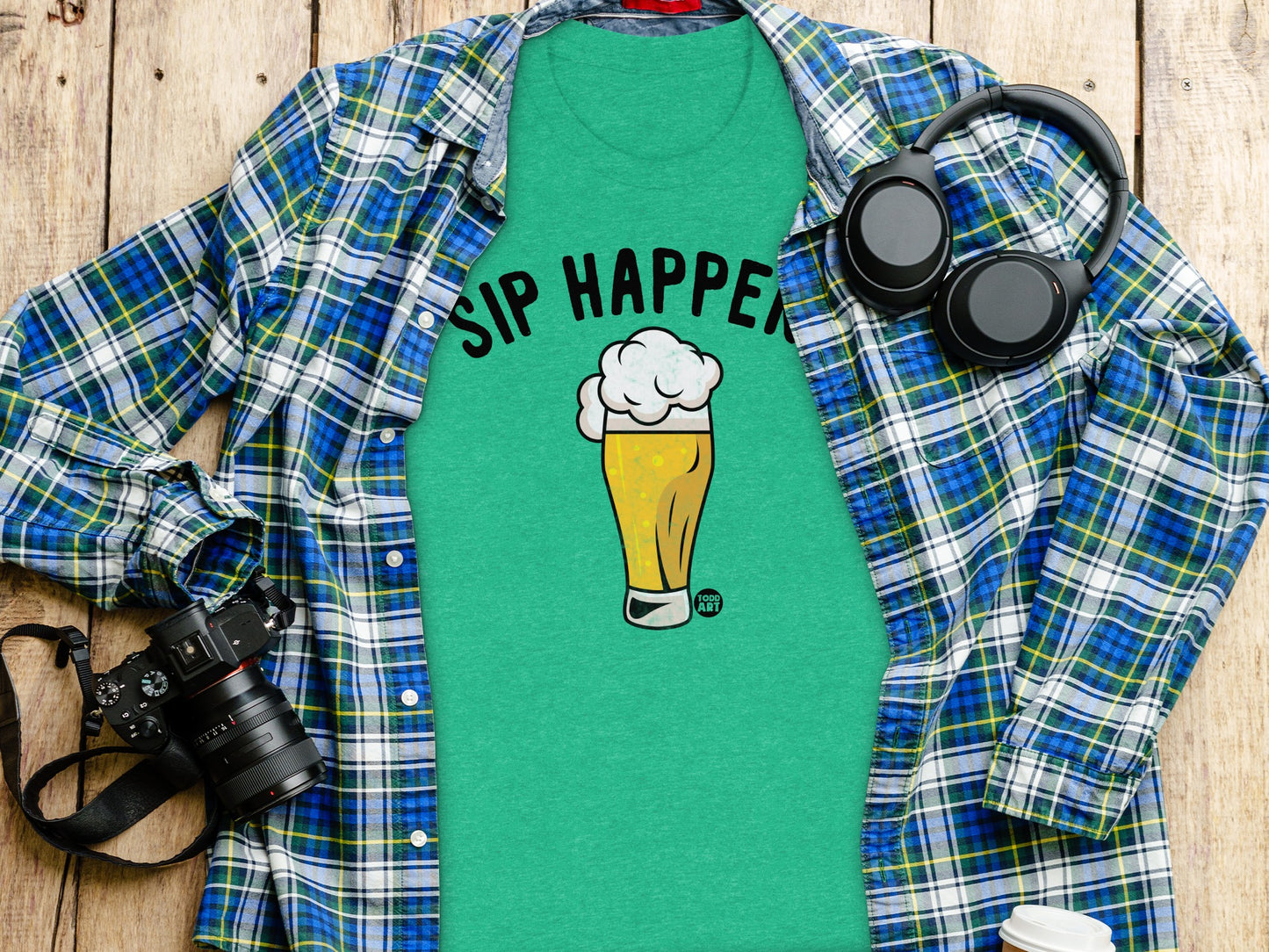 Sip Happens Graphic Tee with Beer Mug Illustration