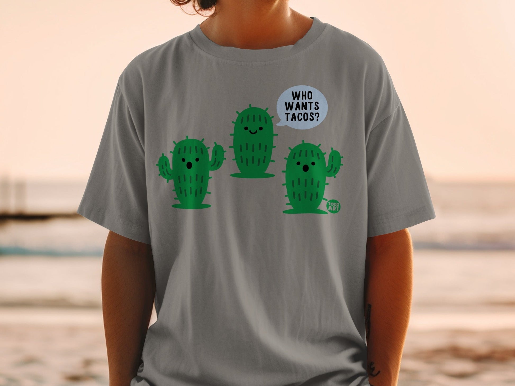 Funny Cactus Design Who Wants Tacos Graphic Tee