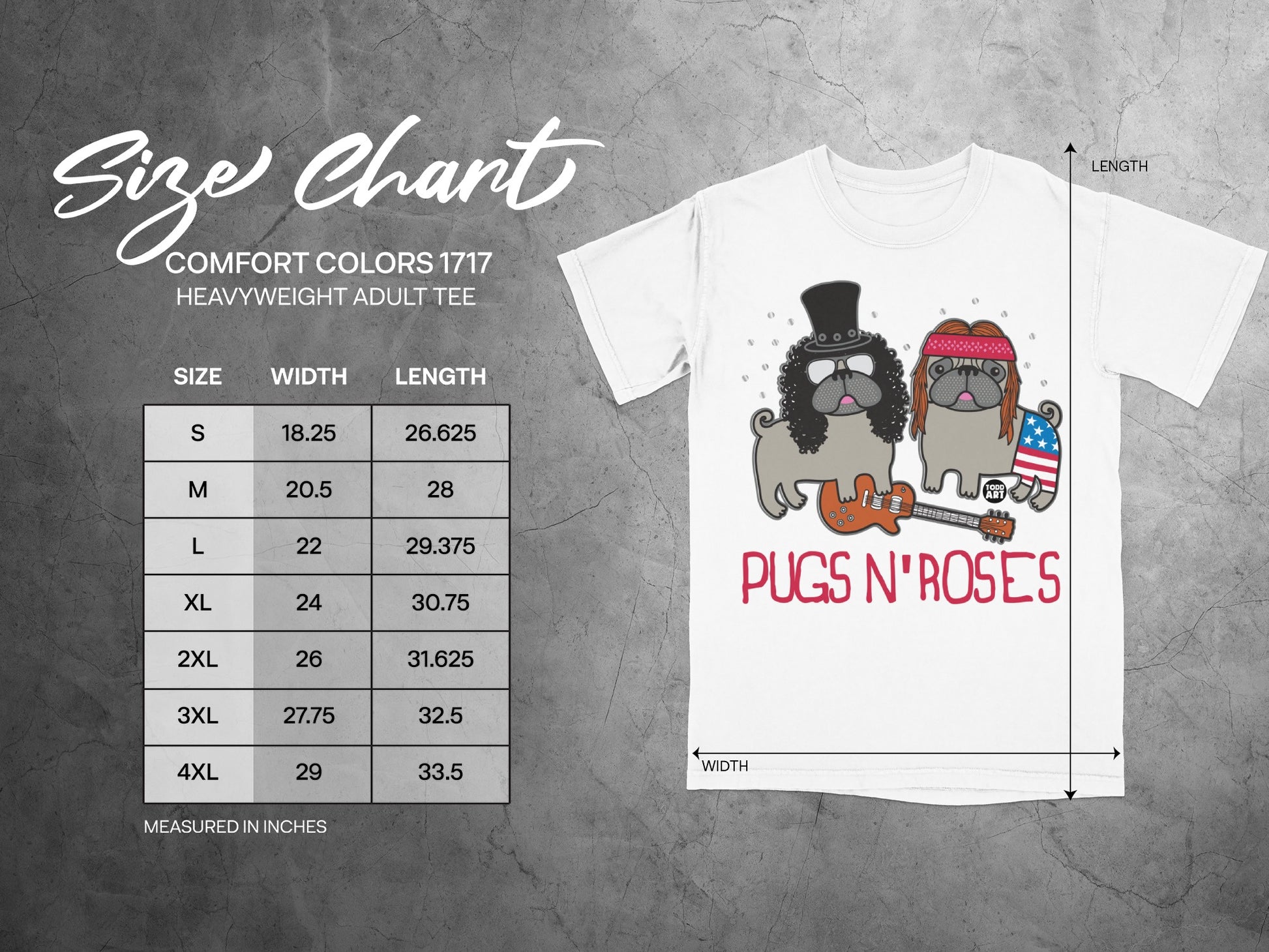 Pugs N' Roses Heavyweight Adult Tee