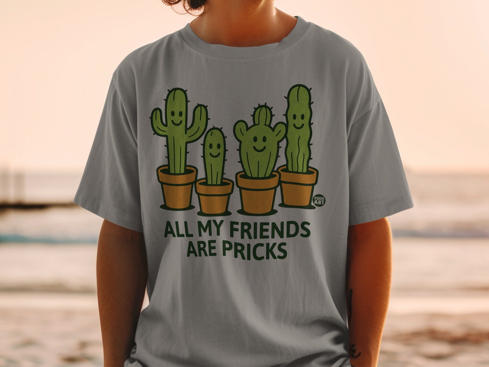 All My Friends Are Pricks Cactus Illustration Shirt
