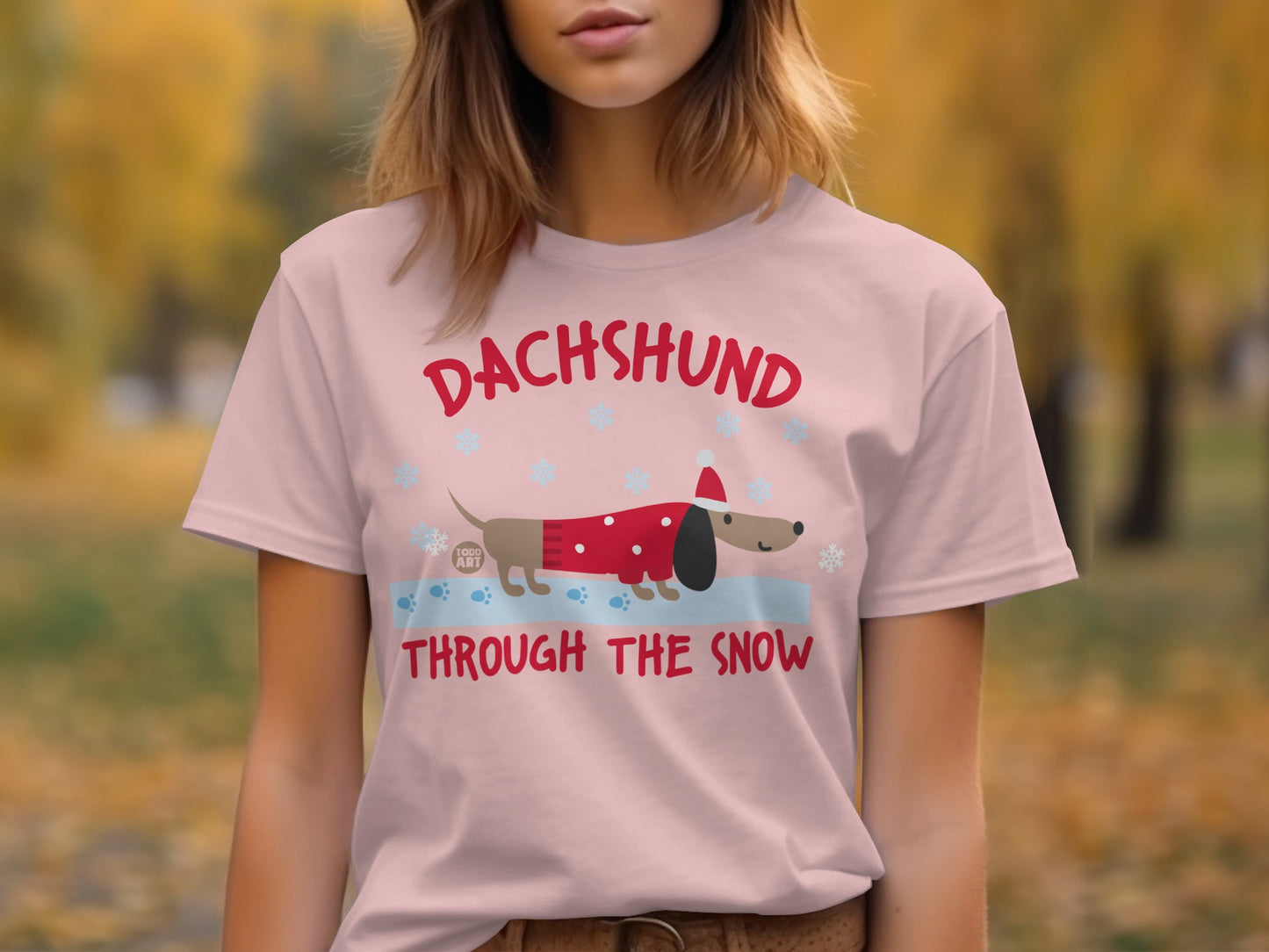 Dachshund Through The Snow Cute Graphic T-shirt