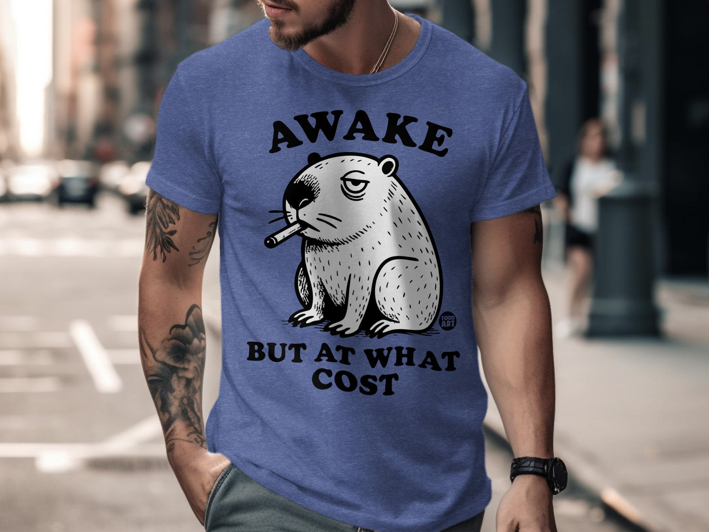 Awake but At What Cost Funny Graphic Tee Shirt