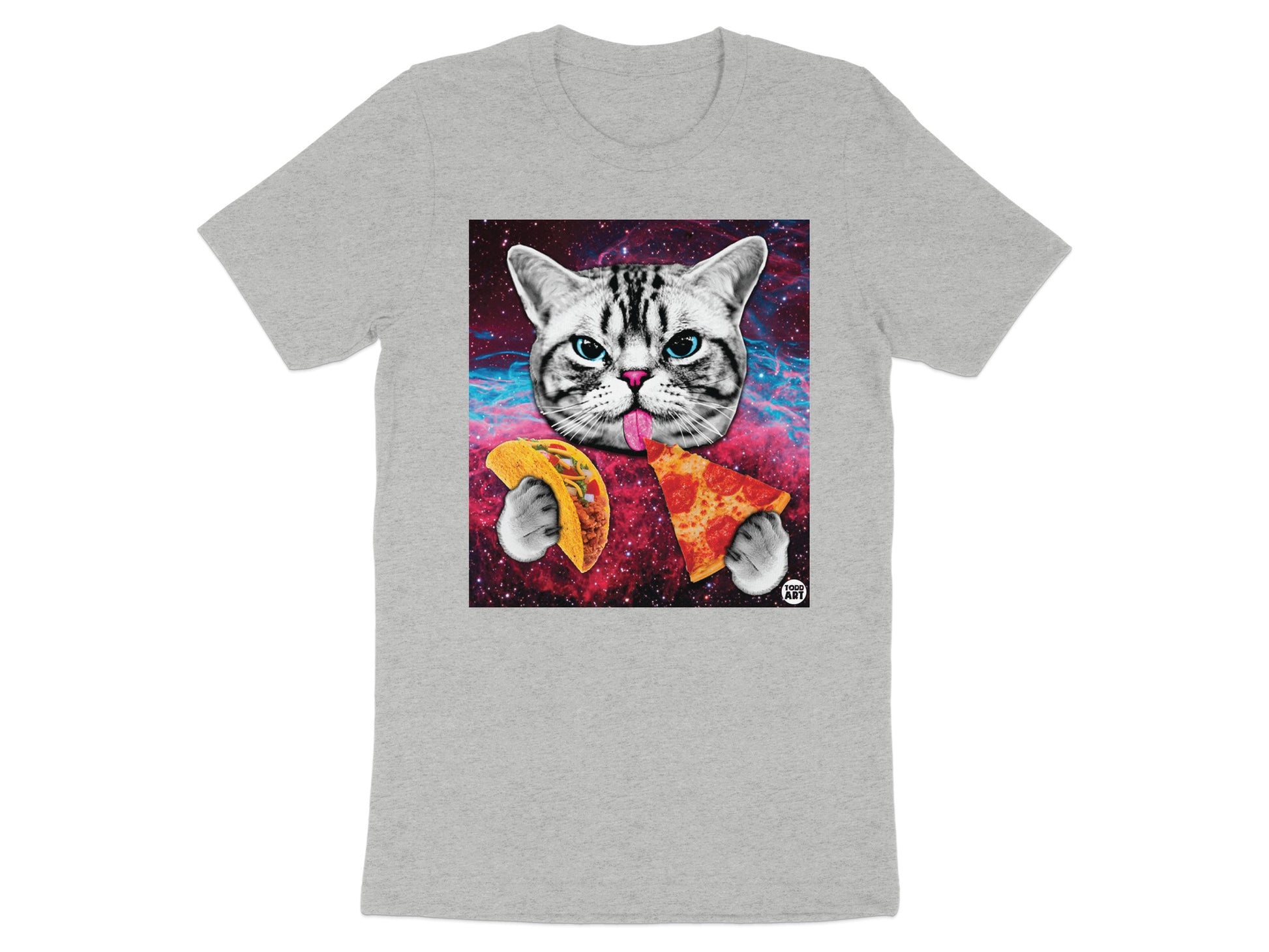 Cat Eating Pizza and Taco in Space Humorous T-Shirt