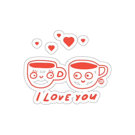 Cute Smiling Cups with Hearts I Love You Sticker