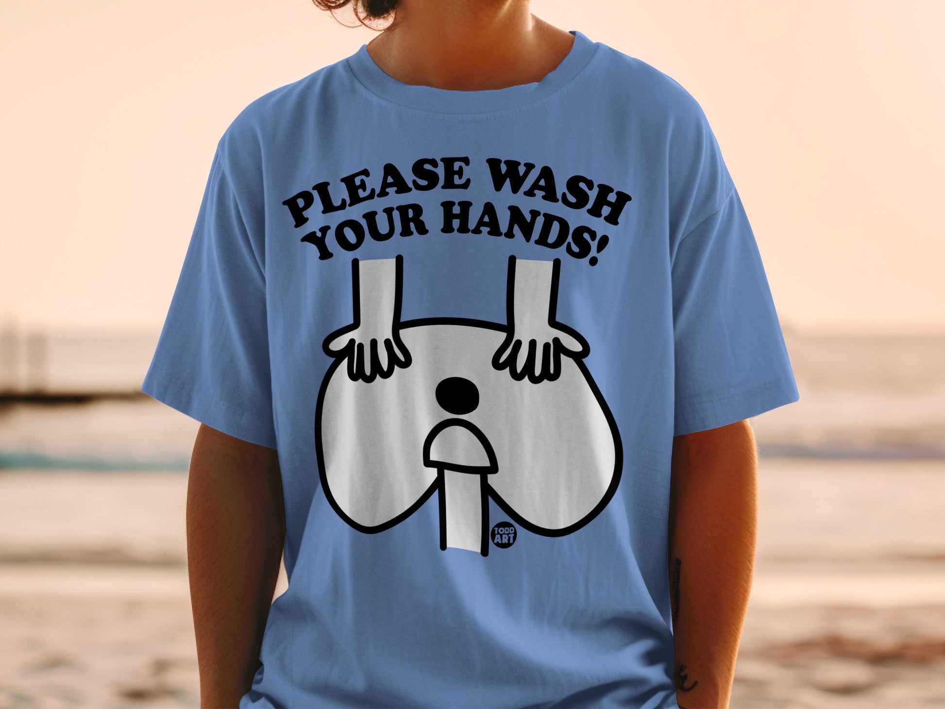 Funny Blue Please Wash Your Hands Graphic Tee product type